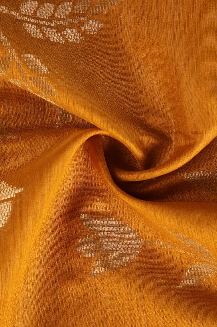 Gold Semi Tussar Silk with Antic Zari Flower Mottif view 4