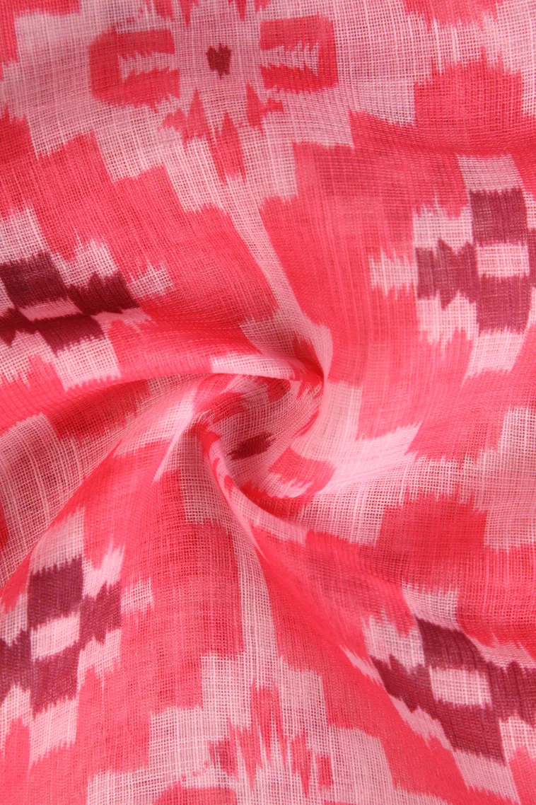 Strawberry Pink Linen Saree Without Zari With Geometric Shapes view 4