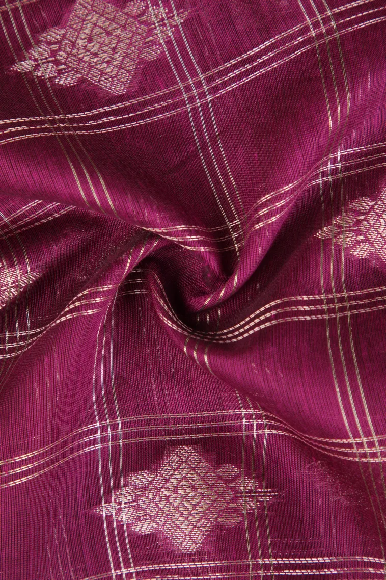 Magenta Purple Raw Silk Sarees with Thread Zari Checks And Puttas view 4