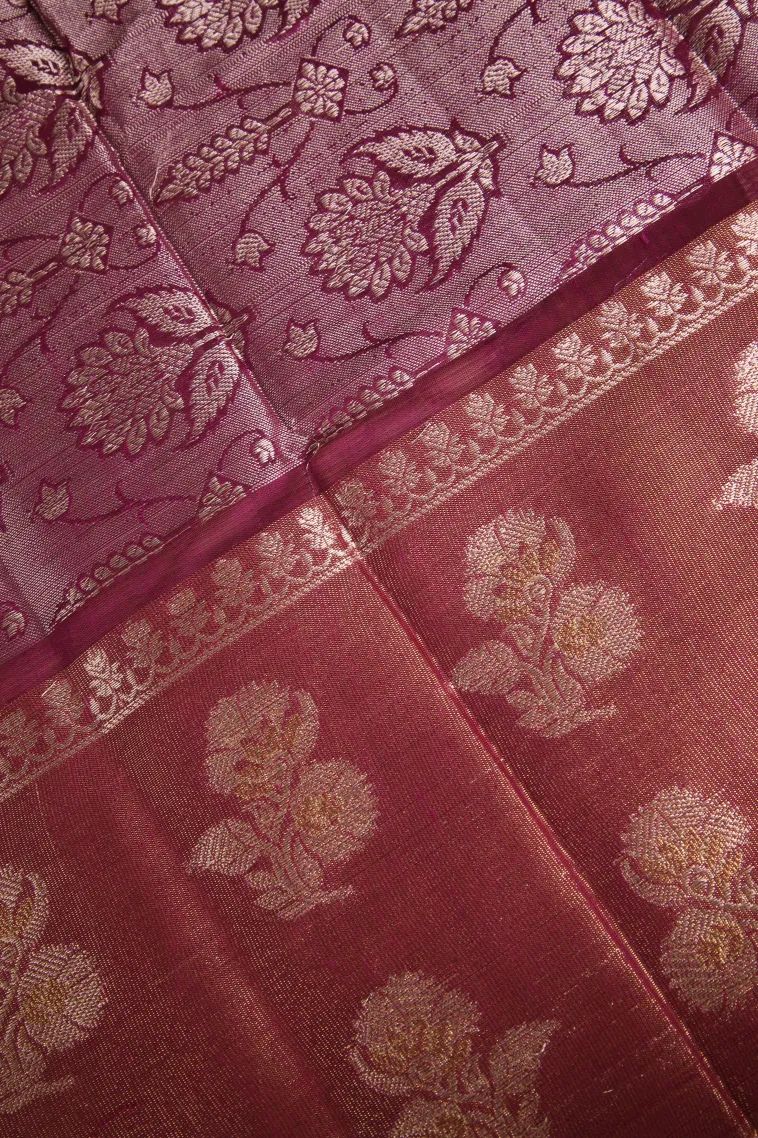 Magenta Purple Raw Silk Sarees with Thread Zari Checks And Puttas view 3