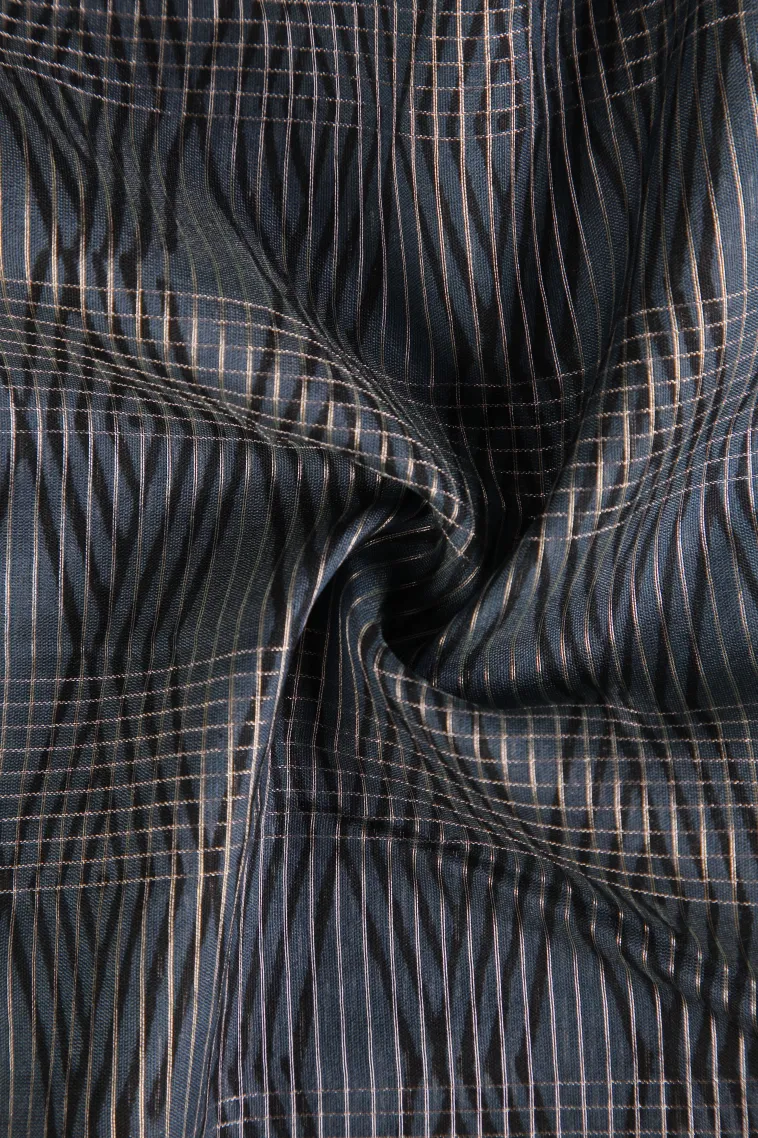 Spruce Blue Chanderi Cotton Sarees with Gold Zari Geometric Shapes view 4