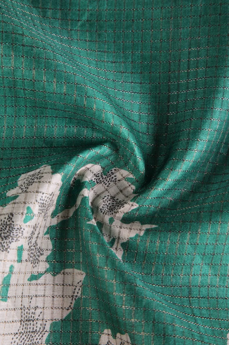 Bottle Green Jute Sarees with Gold Zari Floral Patterns view 4