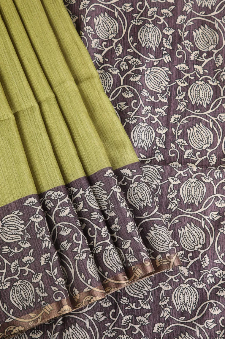 Olive Green Fancy Saree with Thread Zari Plain With Border