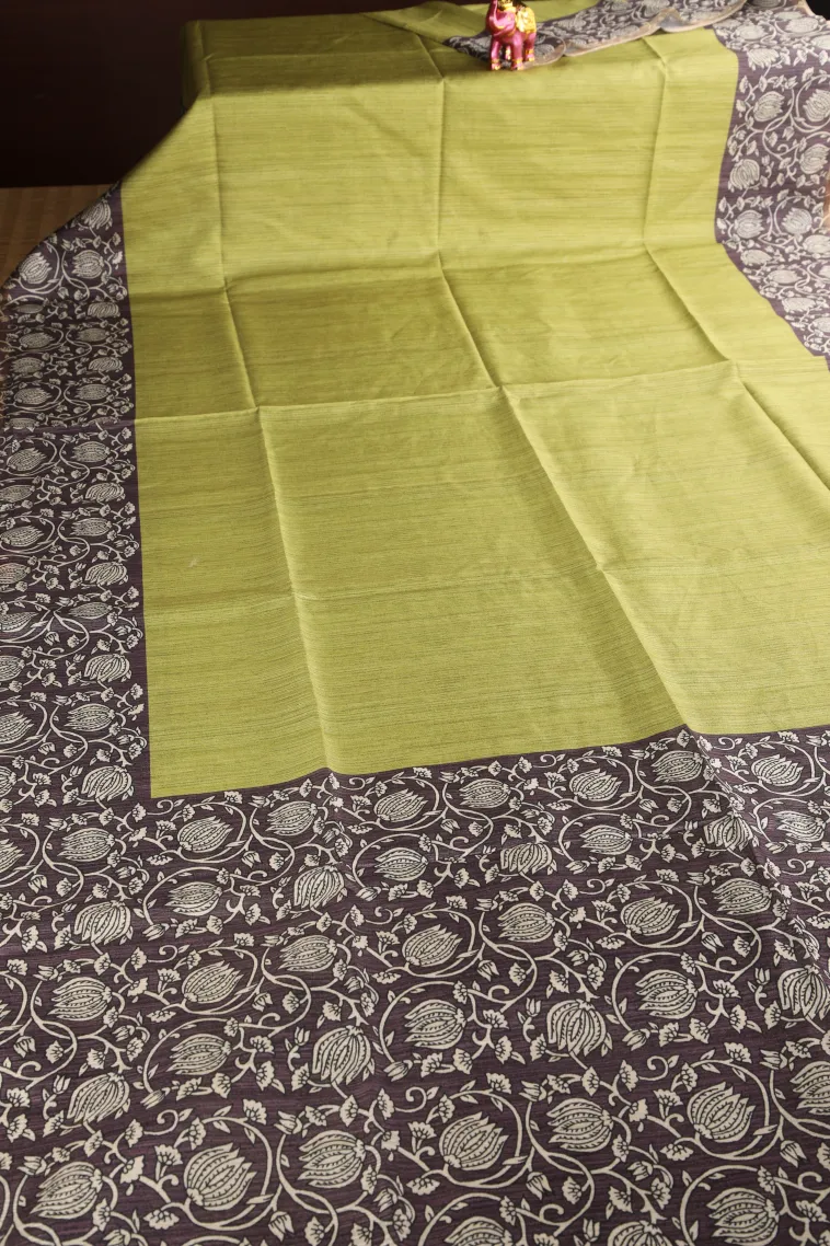 Olive Green Fancy Saree with Thread Zari Plain With Border view 2