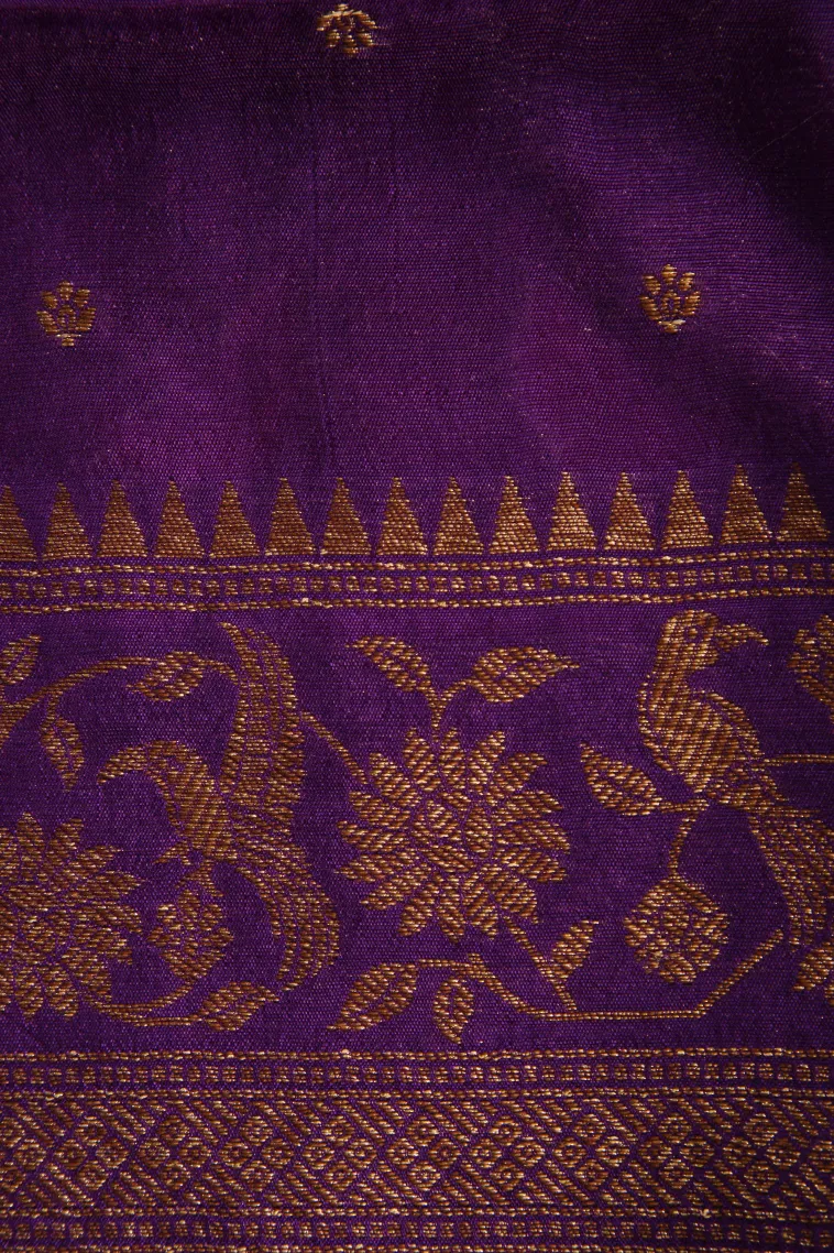Punch Pink Banaras Sarees with Copper Zari Floral Patterns view 3