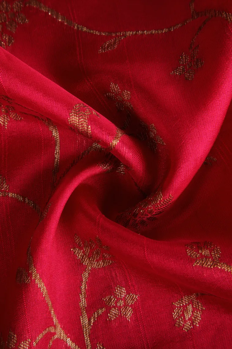Punch Pink Banaras Sarees with Copper Zari Floral Patterns view 4