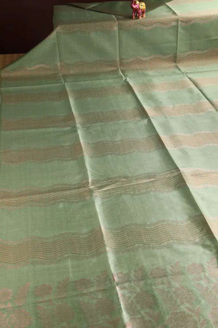Pistachio Green Tussar Saree with Antic Zari Kodi Pattern view 2
