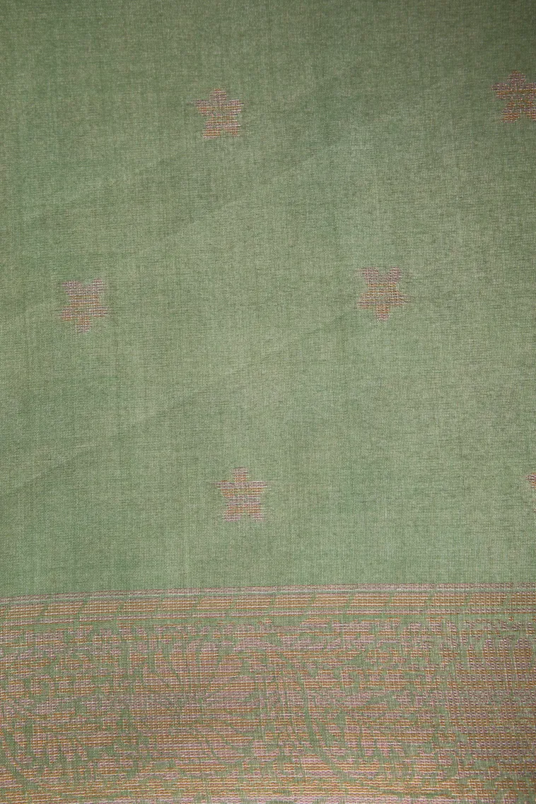 Pistachio Green Tussar Saree with Antic Zari Kodi Pattern view 3