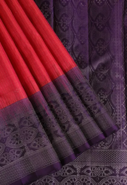 Punch Pink Soft Silk Saree with Silver Zari Straipes And Puttas
