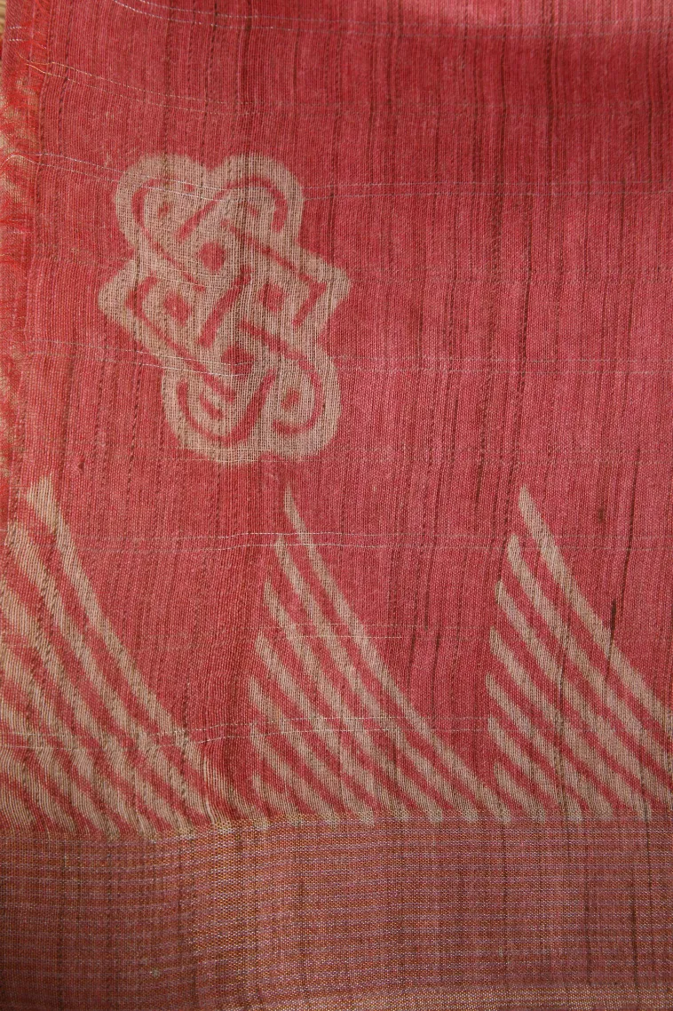 Peach Pink Semi Tussar Silk with Gold And Silver Zari Geometric Shapes view 3