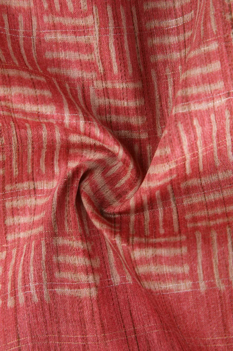 Peach Pink Semi Tussar Silk with Gold And Silver Zari Geometric Shapes view 4