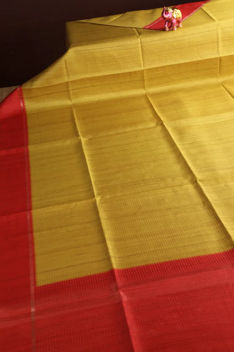 Lemon Yellow Tussar Saree with Gold Zari Stripes view 2