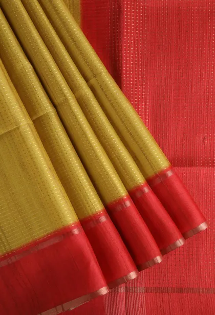 Lemon Yellow Tussar Saree with Gold Zari Stripes