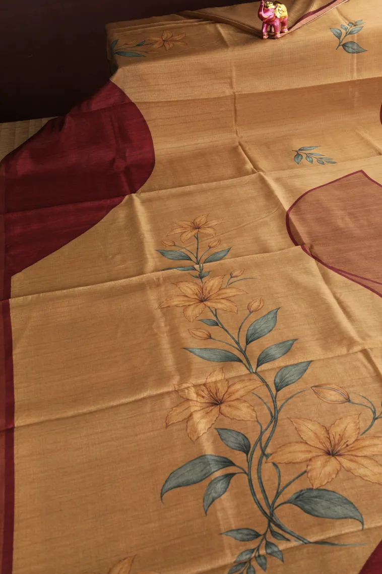 Gold Semi Raw Silk Printed Without Zari With Geometric Shapes view 2