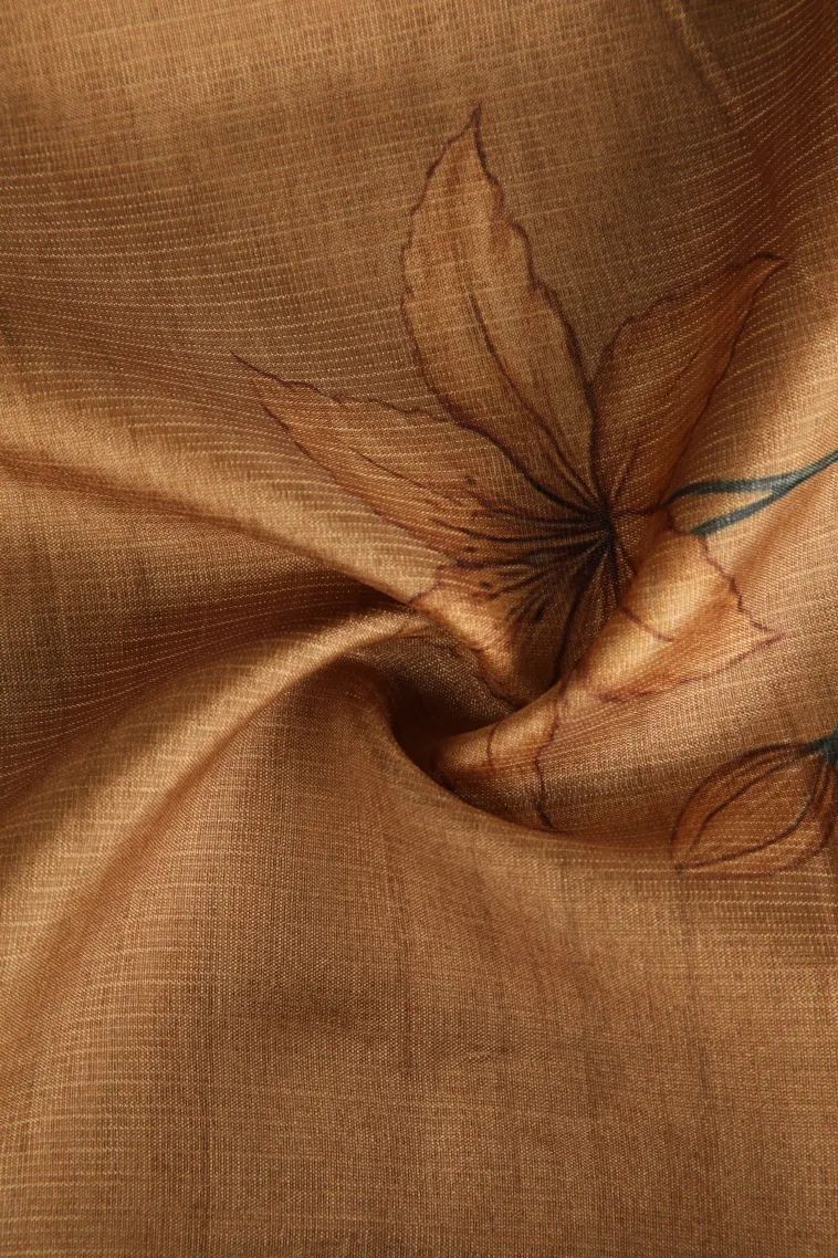 Gold Semi Raw Silk Printed Without Zari With Geometric Shapes view 4