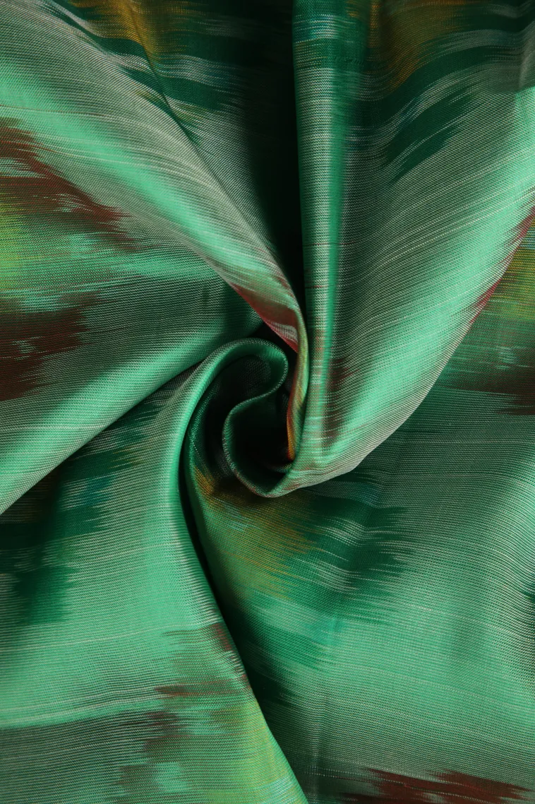 Forest Green Pochampalli Saree Without Zari With Floral Patterns view 4