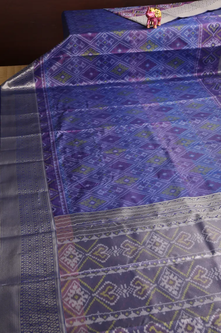 Azure Blue Soft Silk Sarees with Bronze Zari Geometric Shapes view 2