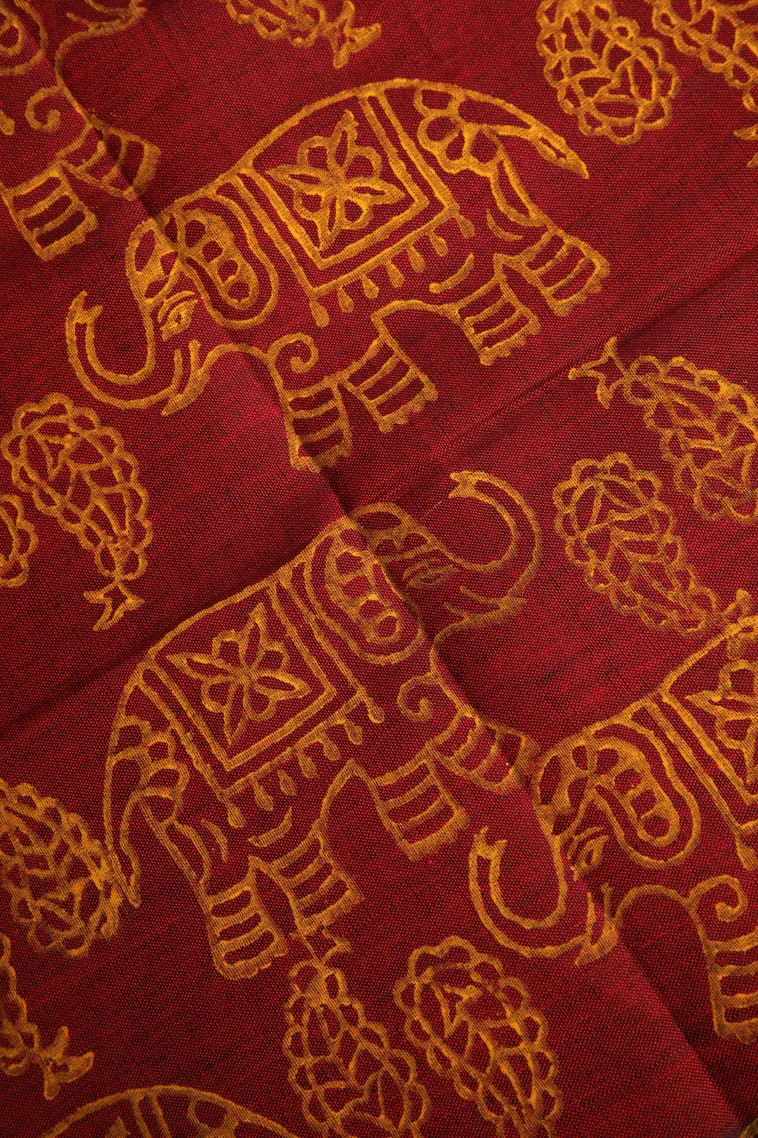 Fire Orange Poly Cotton Sarees Without Zari With Animal Mottif view 3