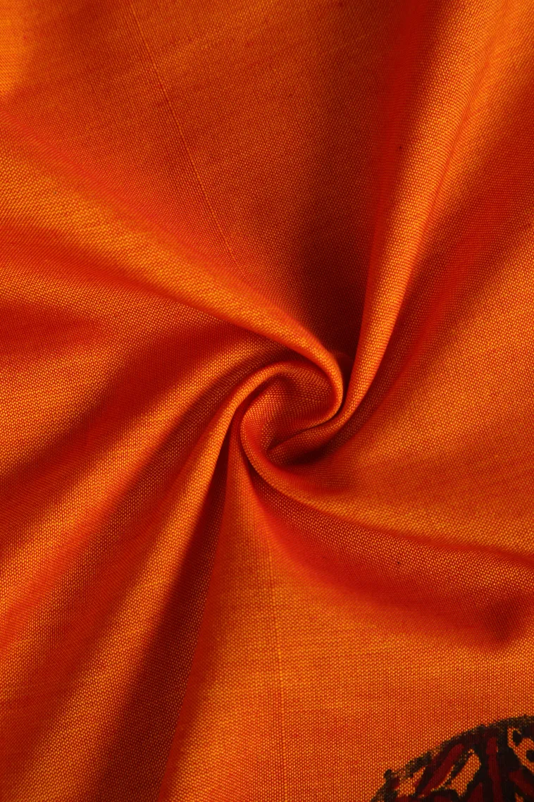 Fire Orange Poly Cotton Sarees Without Zari With Animal Mottif view 4