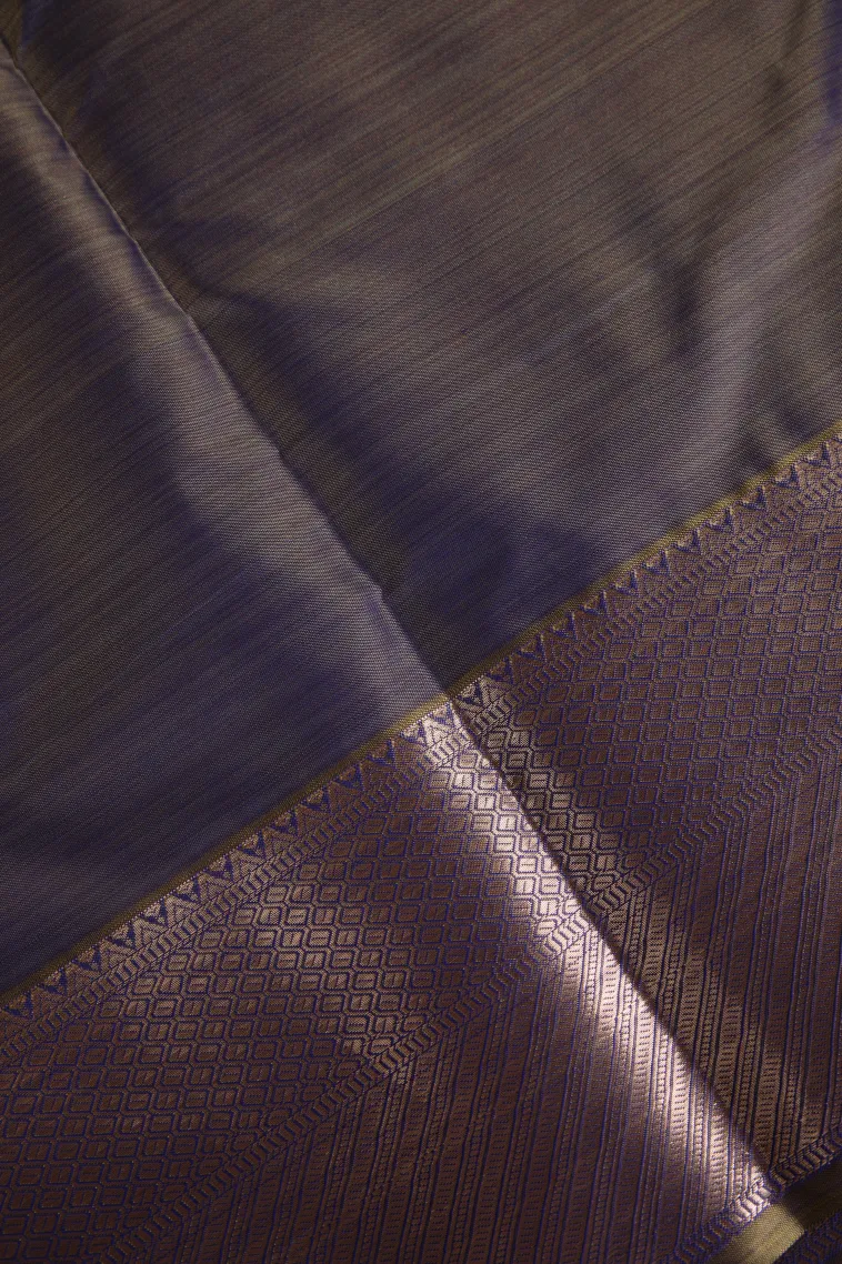 Sage Green Soft Silk Sarees with Bronze Zari Floral Patterns view 3