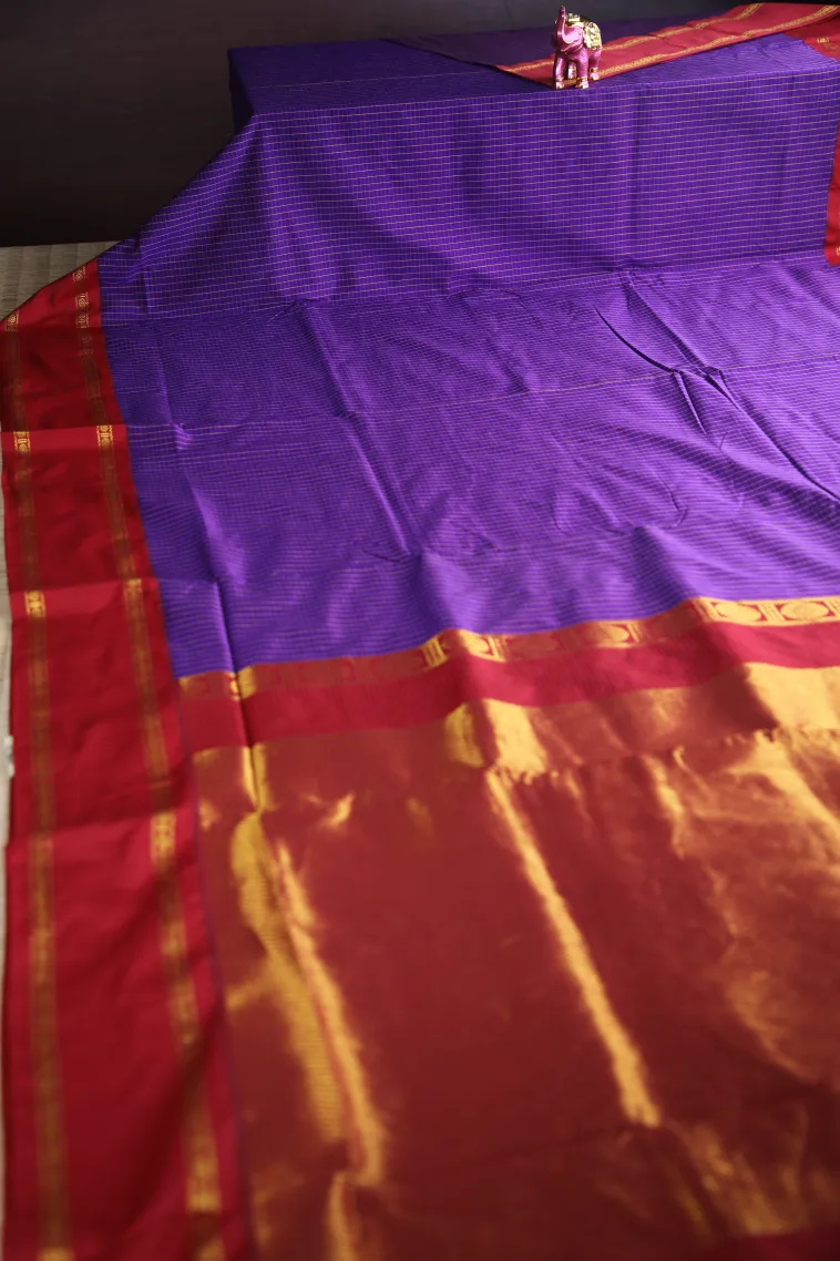 Admiral Blue Karishma Cotton with Copper Zari Checks view 2
