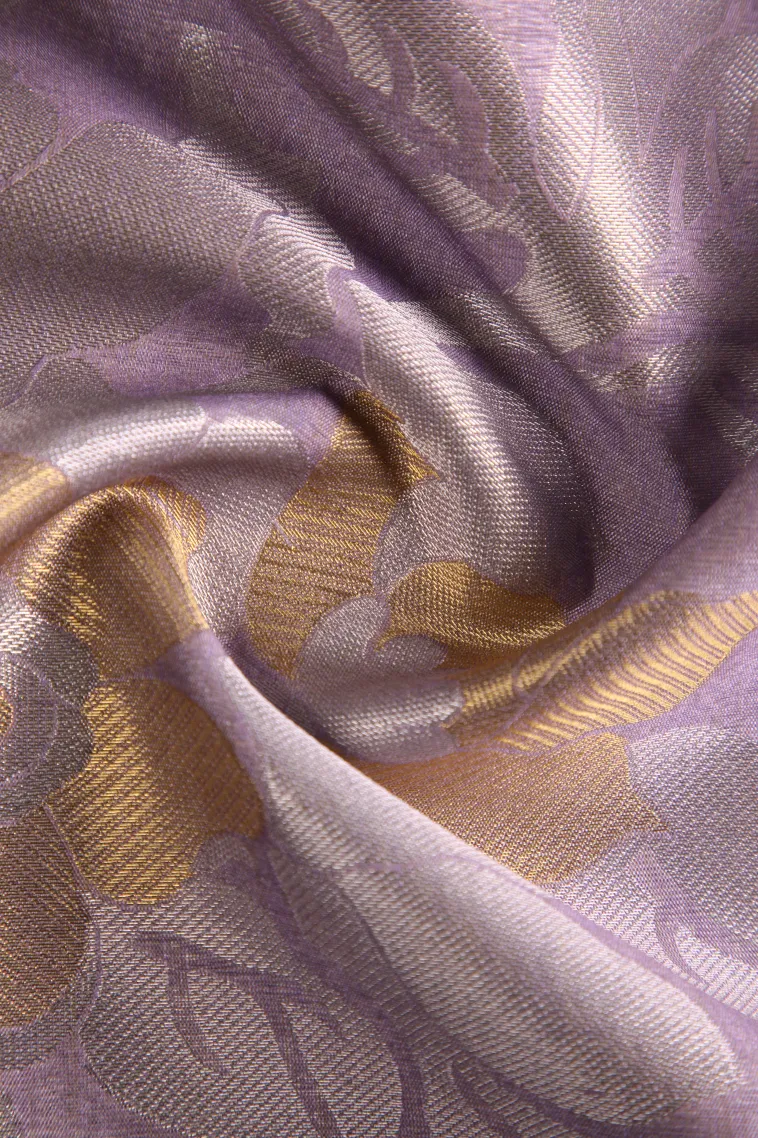 Heather Purple Tussar Saree with Gold And Silver Zari Flower Mottif view 4