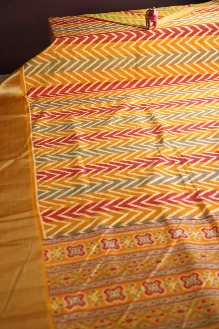 Gold Tussar Saree with Gold Zari Jamandery Pattern view 2