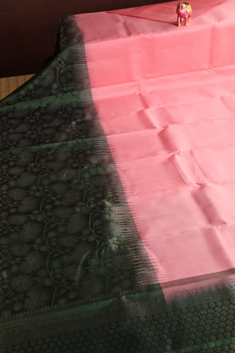 Lemonade Pink Soft Silk Saree with Silver Zari Stripes view 2