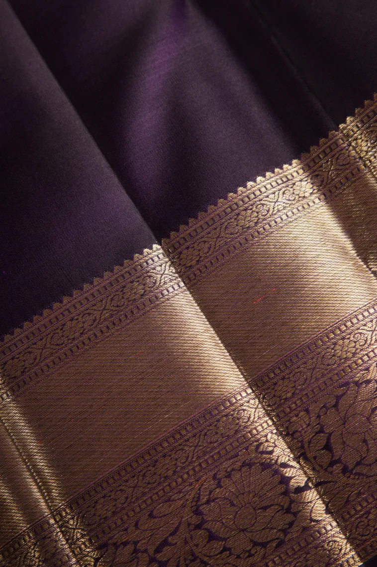 Viola Purple Kanchipuram Silk Sarees with Gold Zari Floral Patterns view 3