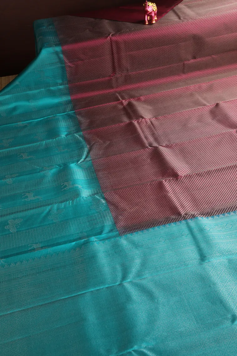 Magenta Purple Soft Silk Saree with Silver Zari Cross Straipes view 2