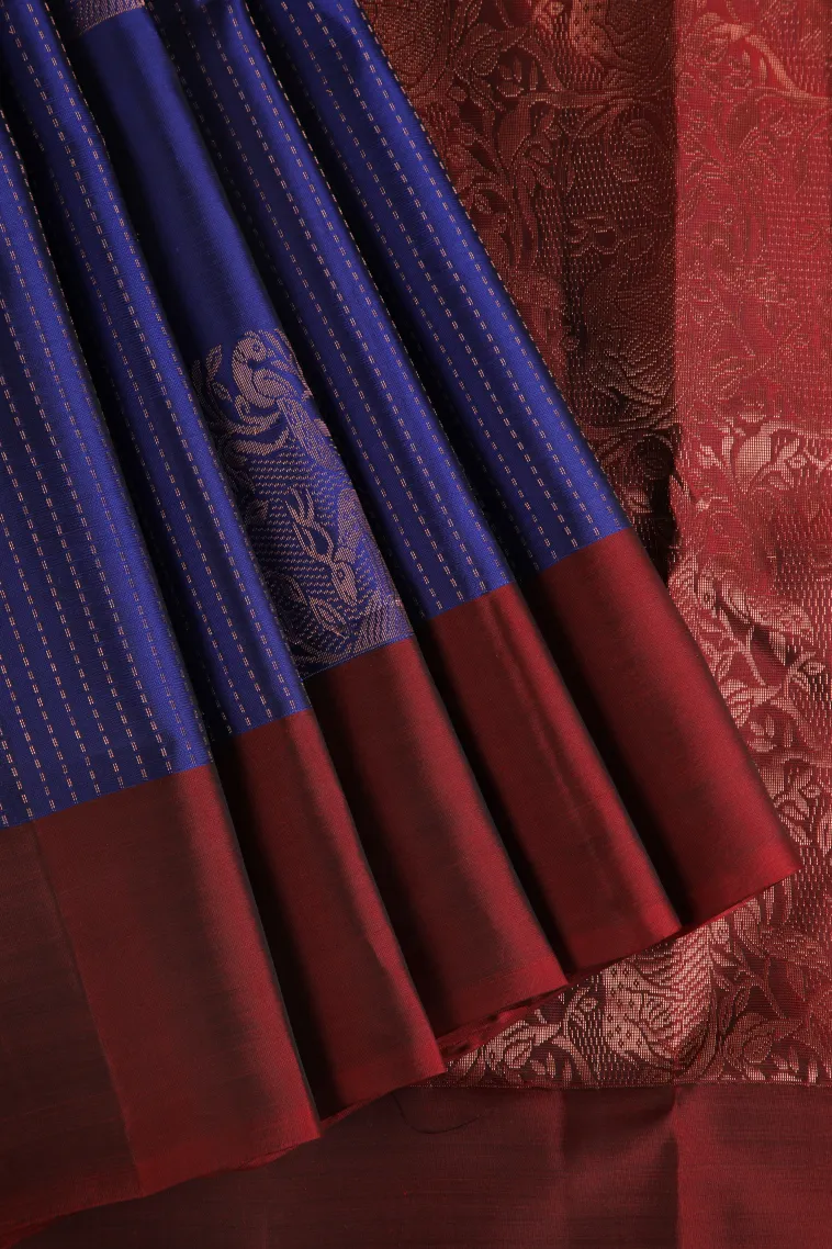 Azure Blue Soft Silk Saree with Copper Zari Straipes And Puttas