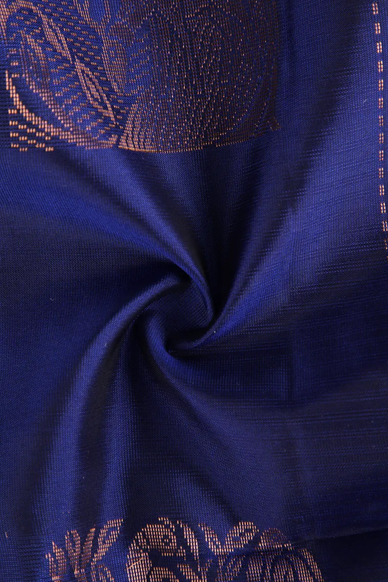 Azure Blue Soft Silk Saree with Copper Zari Straipes And Puttas view 4
