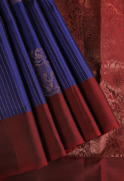 Azure Blue Soft Silk Saree with Copper Zari Straipes And Puttas
