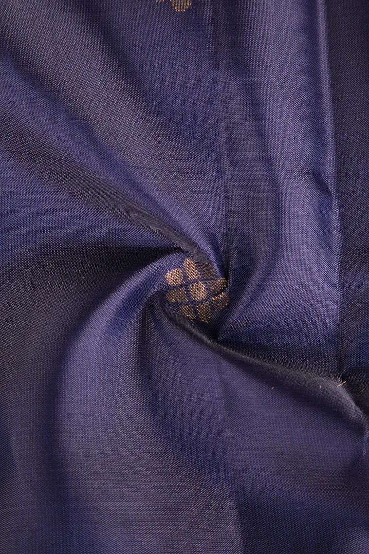 Indigo Blue Soft Silk Saree with Gold Zari Buttis (small Dots Or Motifs) view 4