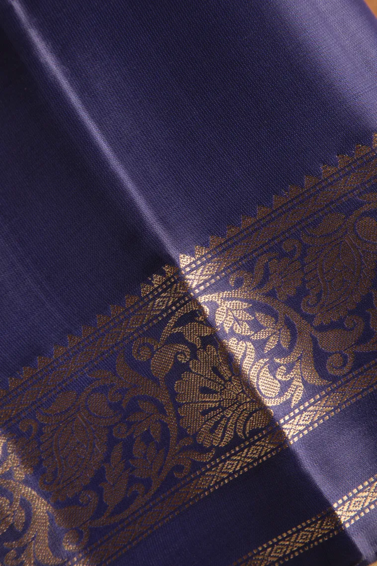 Indigo Blue Soft Silk Saree with Gold Zari Buttis (small Dots Or Motifs) view 3