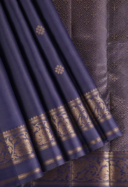 Indigo Blue Soft Silk Saree with Gold Zari Buttis (small Dots Or Motifs)