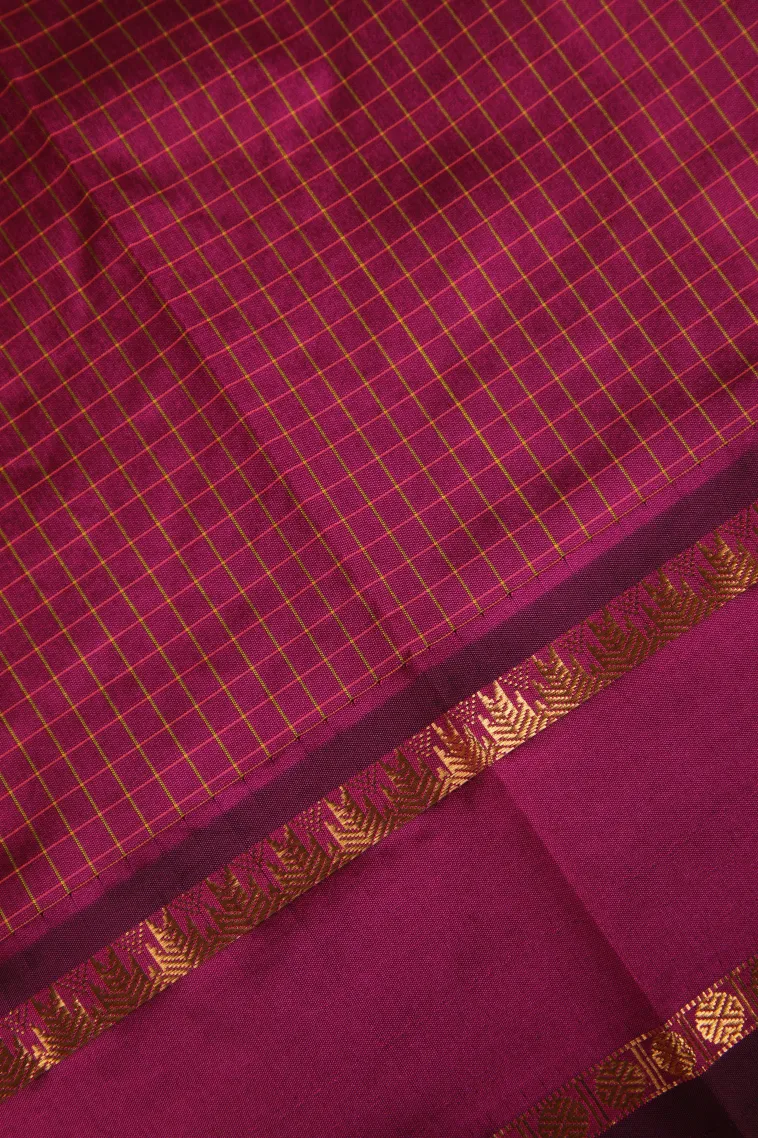 Magenta Purple Soft Silk Saree with Gold Zari Checks view 3