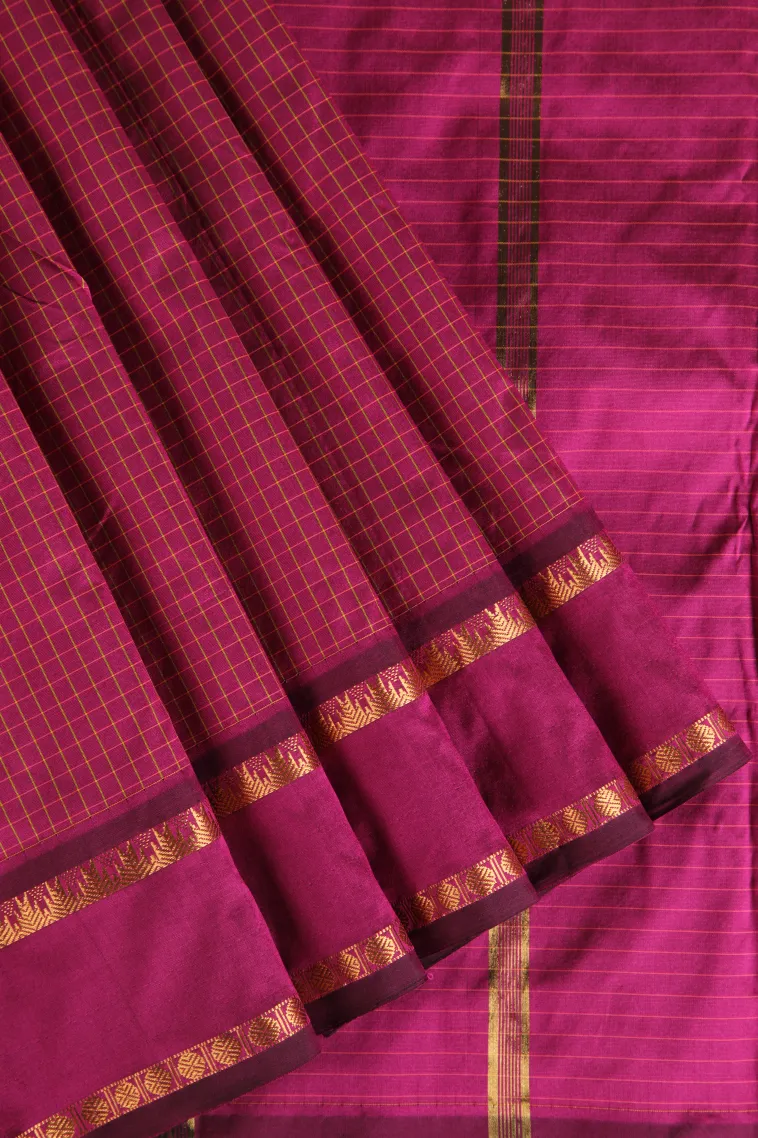 Magenta Purple Soft Silk Saree with Gold Zari Checks