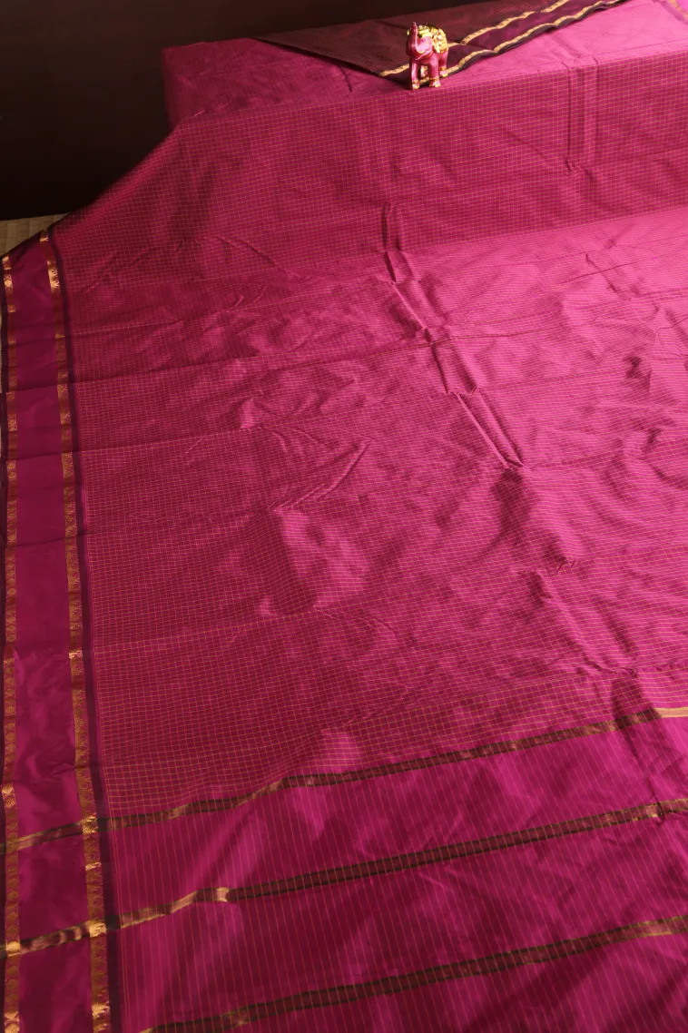 Magenta Purple Soft Silk Saree with Gold Zari Checks view 2