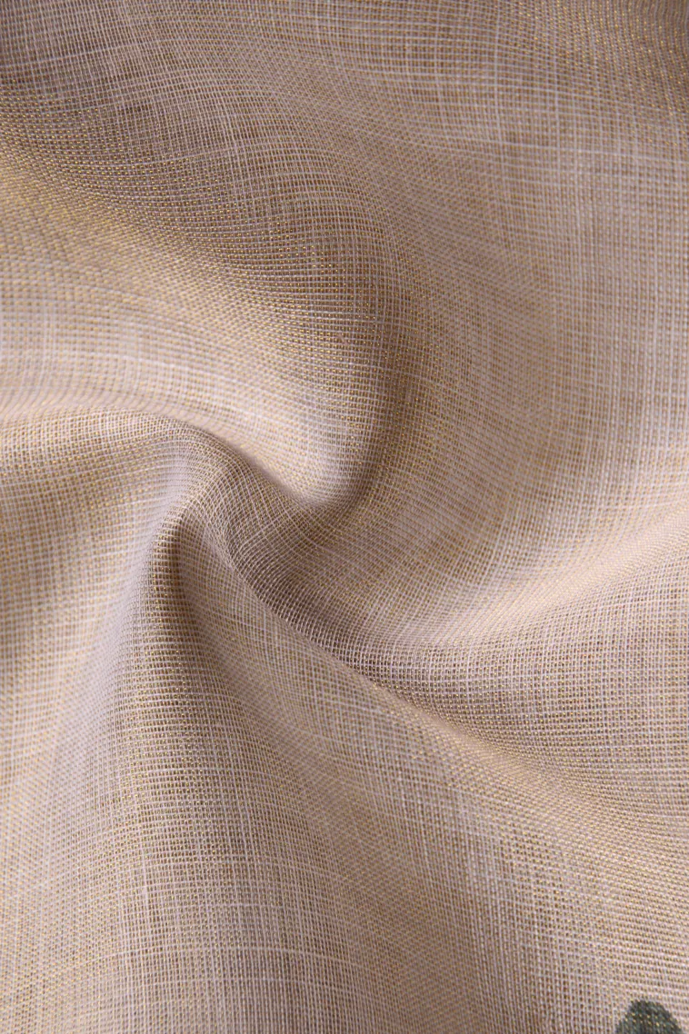 Lace White Linen Saree Without Zari With Flower Mottif view 4