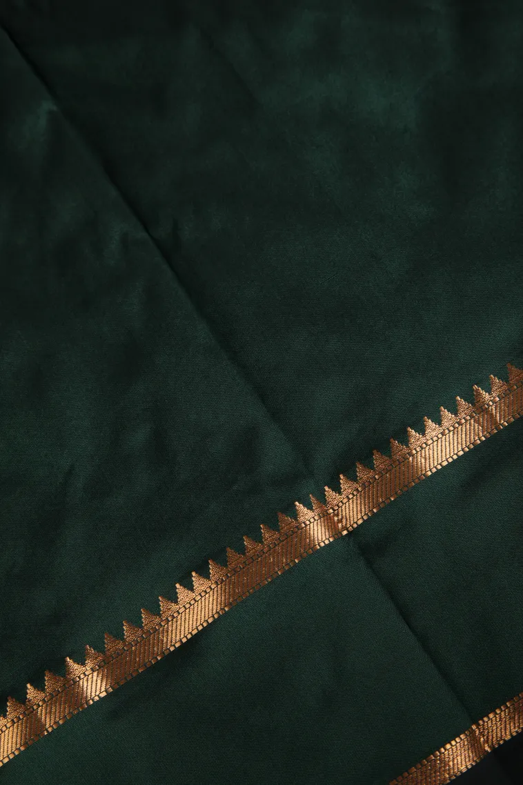 Bottle Green Soft Silk Saree with Gold Zari Buttis (small Dots Or Motifs) view 3