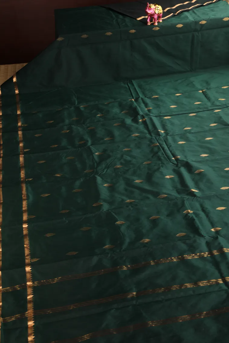 Bottle Green Soft Silk Saree with Gold Zari Buttis (small Dots Or Motifs) view 2