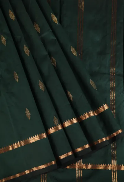 Bottle Green Soft Silk Saree with Gold Zari Buttis (small Dots Or Motifs)