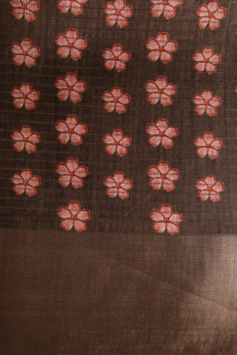 Tortilla Brown Tussar Saree with Copper Zari Small Checks Pattern view 3