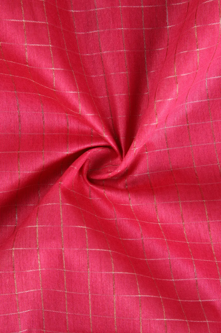 Fuscia Pink Tussar Saree with Gold Zari Checks view 4