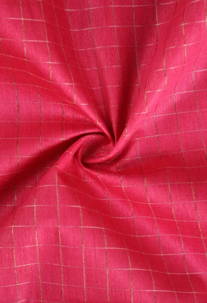 Fuscia Pink Tussar Saree with Gold Zari Checks