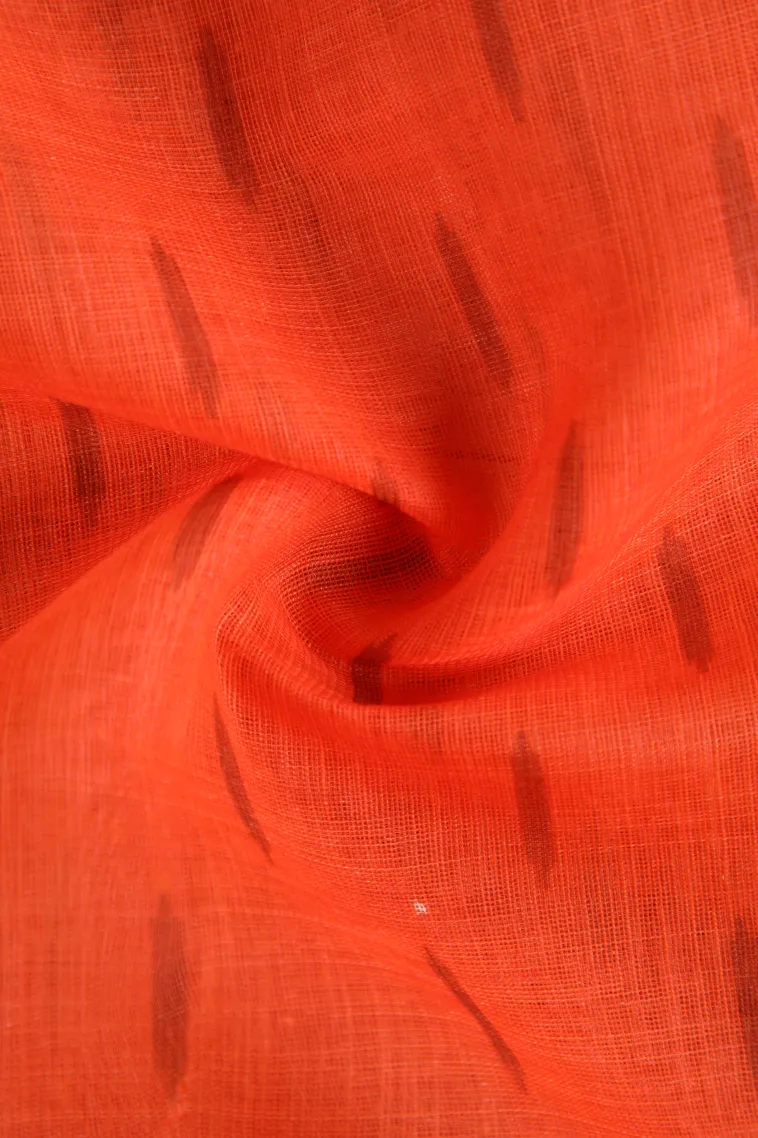Fire Orange Linen Saree Without Zari With Temple Pattern view 4