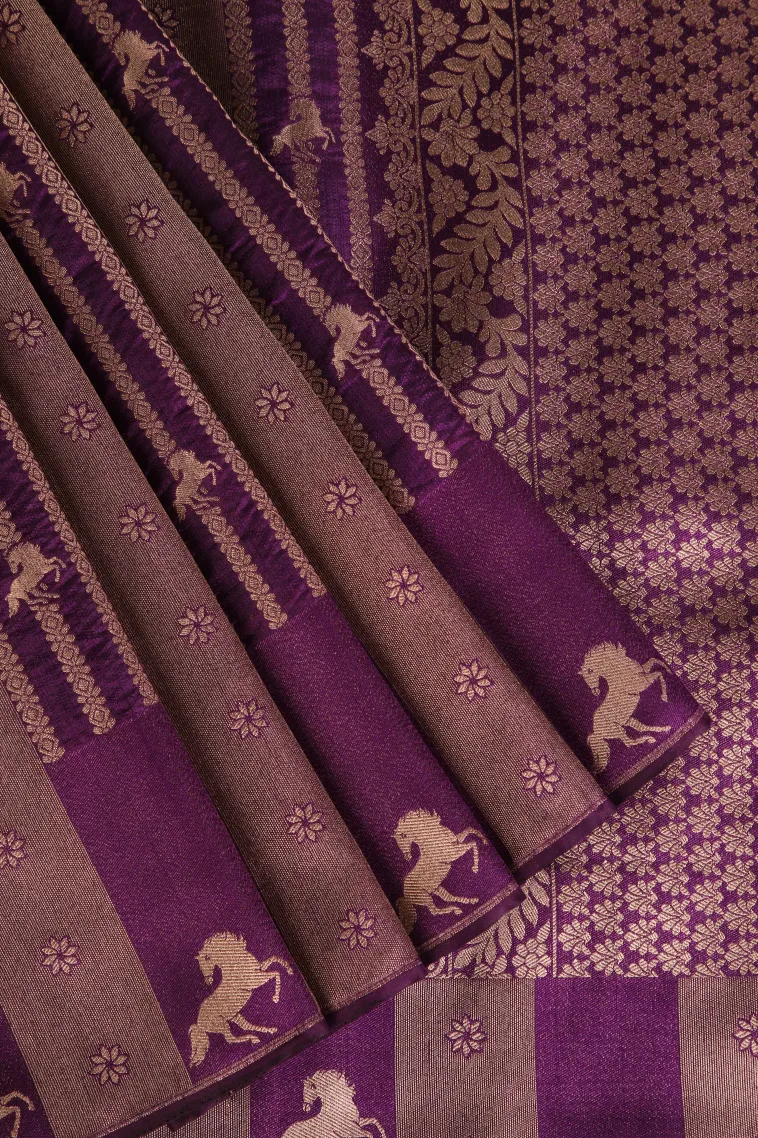 Mauve Purple Banaras Sarees with Gold Zari Animal Mottif
