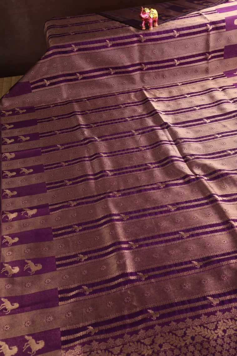 Mauve Purple Banaras Sarees with Gold Zari Animal Mottif view 2