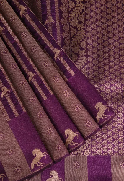 Mauve Purple Banaras Sarees with Gold Zari Animal Mottif